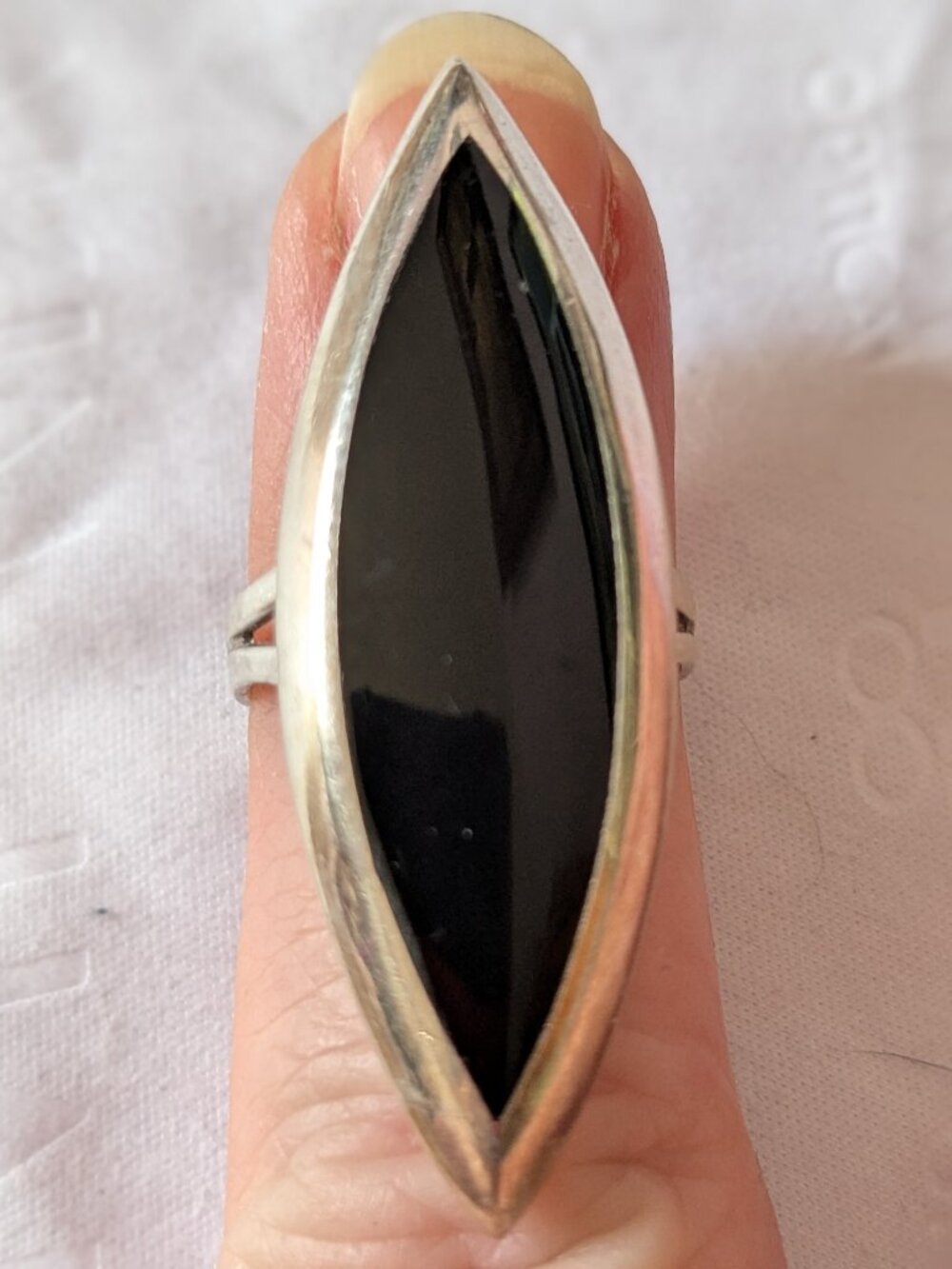 Onyx and Sterling Silver Marquise statement ring